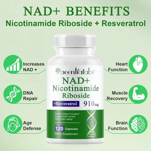 Vista 4 de NIFEISHI Suplemento NAD, ribósido de nicotinamida, suplementos liposomales NAD 910MG para mujeres y hombres, suplemento NAD+ para antienvejecimiento