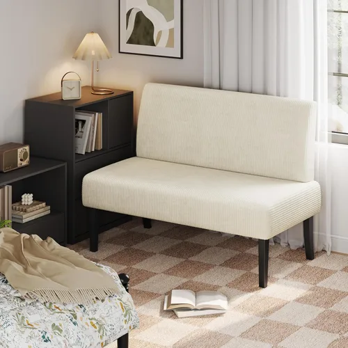 Vista 2 de Yaheetech Sofá pequeño de dos plazas sin brazos, futón de tercioryl para dormitorio, tela de corduroy y montaje fácil, para espacios pequeños, sala