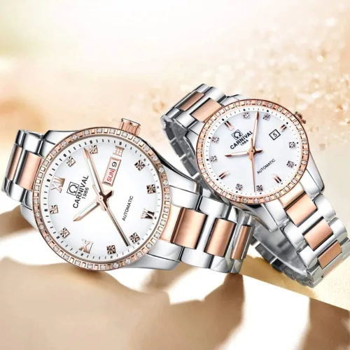 Vista 2 de MASTOP Reloj mecánico automático para hombre y mujer, de moda, elegante, para ella o para ella, juego de 2