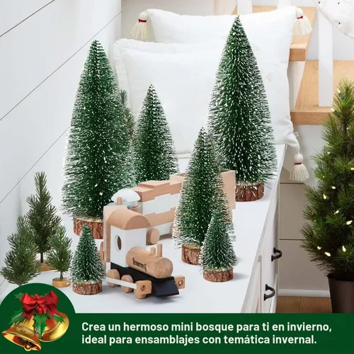 Vista 7 de 6 piezas de mini árboles de Navidad decorativos de cepillo para botellas, árboles de Navidad artificiales de mesa para interiores y exteriores Verde