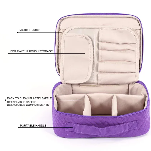 Vista 4 de WEIBIN Bolsa de maquillaje de viaje, bolsa de aseo personal, organizador de cosméticos con divisores ajustables y soporte para brochas para bolso