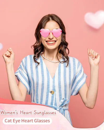 Vista 8 de Salfboy Gafas de sol de corazón para mujer, color caramelo, gafas de sol de despedida de soltera regalos de fiesta