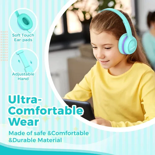 Vista 5 de vinamass Auriculares para niños, auriculares con cable para niños con limitador de volumen seguro, auriculares para niños con cable de 0.138 in