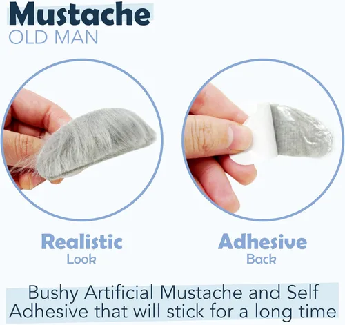 Vista 5 de 4E's Novelty Kit de disfraz de anciano para niños y adultos, incluye sombrero con peluca, gafas, bigote adhesivo y cejas, disfraz del día 100