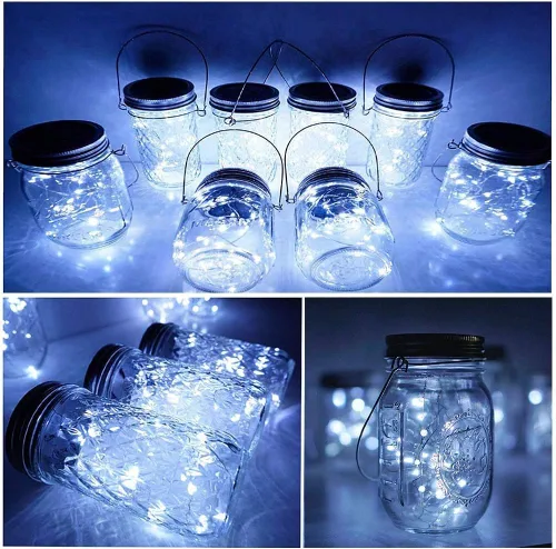 Vista 6 de SunKite Luces solares para tarros de masón, paquete de 12 unidades, 30 LED, impermeables, para frascos de luciérnaga, luces con ganchos
