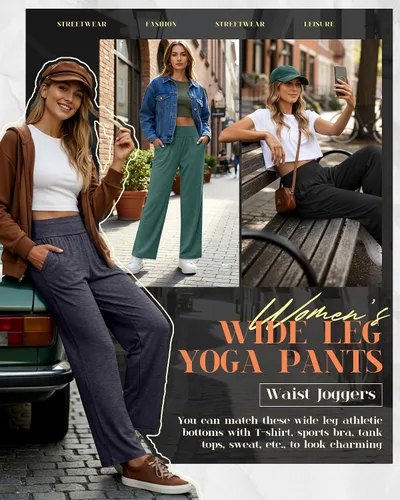 Vista 13 de Neer - Conjunto de 3 pantalones de yoga de pierna ancha para mujer - Pantalones deportivos cómodos, holgados, de cintura alta y casuales