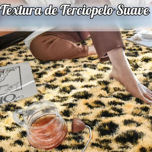 Vista 5 de HOMORE Alfombras esponjosas de leopardo de alta calidad, alfombra con estampado de leopardo para sala de estar, dormitorio, alfombra suave