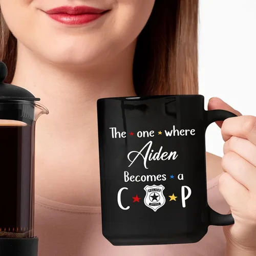 Vista 3 de Taza de café The One Where Becomes a Cop, regalos personalizados para oficial de policía, policía, aplicación de la ley, taza de café Future Cop
