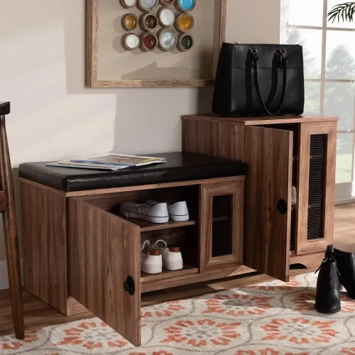 Vista 2 de GRFIT Shoe Cabinets Modern Dark Brown Upholstered Shoe Storage Bench Cabinet Storage Cabinet entryway Decorative Cabinet Cabinet for Entryway