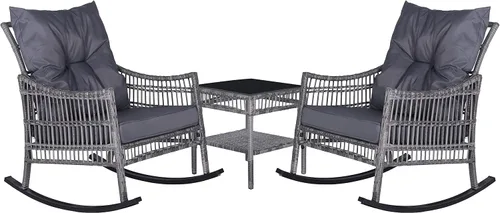 Vista 9 de MUPATER Mecedora de 3 piezas para exteriores, juego de mimbre con mesa y cojines, juego de bistró de ratán para patio, porche, beige