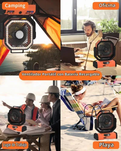 Vista 7 de ADUST Ventilador de campamento de 12 pulgadas, funciona con pilas, con linterna LED, ventilador oscilante portátil recargable de 44000 mAh