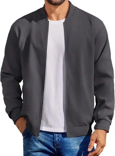 Vista 6 de COOFANDY - Chaqueta bomber de algodón para hombre, ligera, de vuelo, chaquetas casuales de softshell, chaqueta varsity