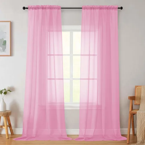 Vista 160 de 2 paneles de cortinas traslúcidas blancas para dormitorio, sala de estar, 96 pulgadas de largo, modernas, suaves, ligeras, con bolsillo para barra