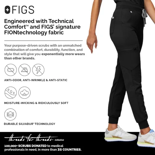 Vista 3 de FIGS Zamora - Pantalones quirúrgicos de cintura alta para mujer, ajuste delgado, 6 bolsillos, cintura alta, pantalones de yoga para mujer