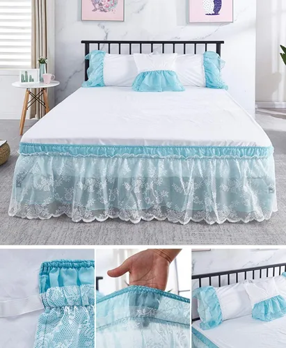 Vista 2 de Falda de cama de encaje envolvente Falda de cama con volantes Cubierta de polvo Funda de cama con volantes
