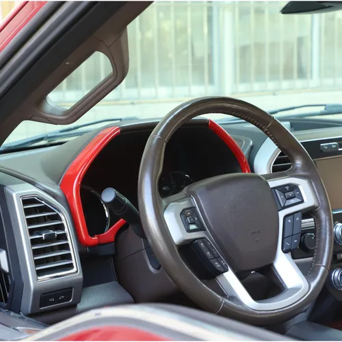 Vista 5 de Voodonala Moldura roja para tablero de instrumentos para Ford F150 F250 F350 Super Duty 2015, 2016, 2017, 2018, 2019, 2020 (rojo, 3 piezas)