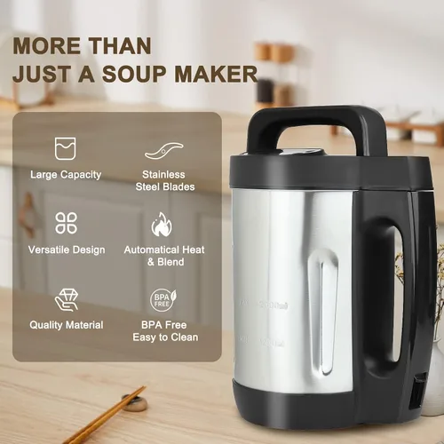Vista 7 de Máquina para hacer sopa de 2 L, hace 4-6 porciones, máquina para hacer sopa con 6 programas preestablecidos, máquina eléctrica de sopa con Negro