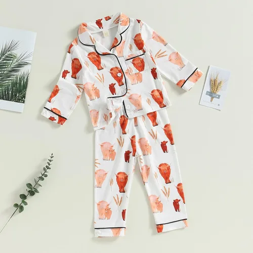 Vista 3 de Conjunto de pijama de satén con botones y pantalones largos, ropa de dormir para niños y niñas