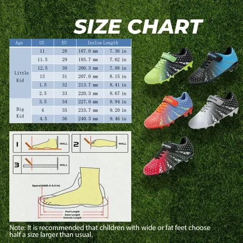 Vista 2 de ASHION Botines de fútbol unisex para niños y niñas, para césped firme, sin atar, zapatos de fútbol duraderos