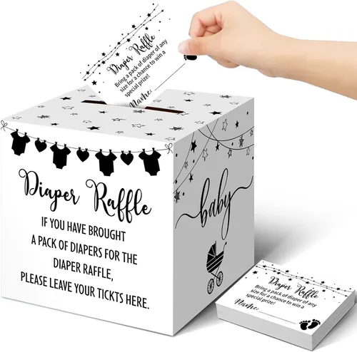 Vista 58 de Teling 51 boletos para rifas de pañales con caja de tarjetas, decoración de baby shower, caja de revelación de género para fiesta de rifas