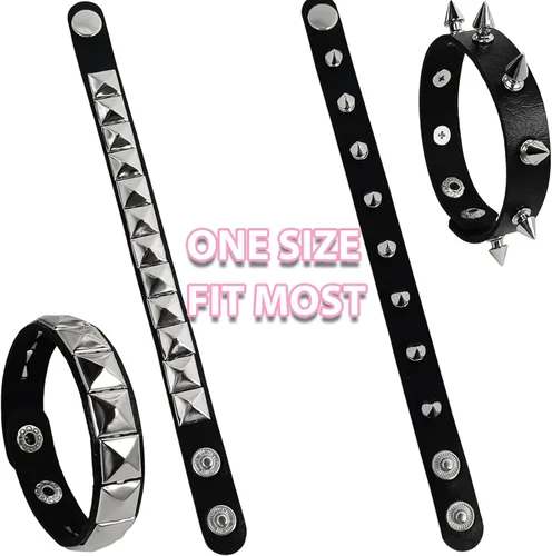 Vista 3 de 4 pulseras punk, pulseras de cuero Fanux, pulsera gótica, pulsera gótica, para Halloween, 4