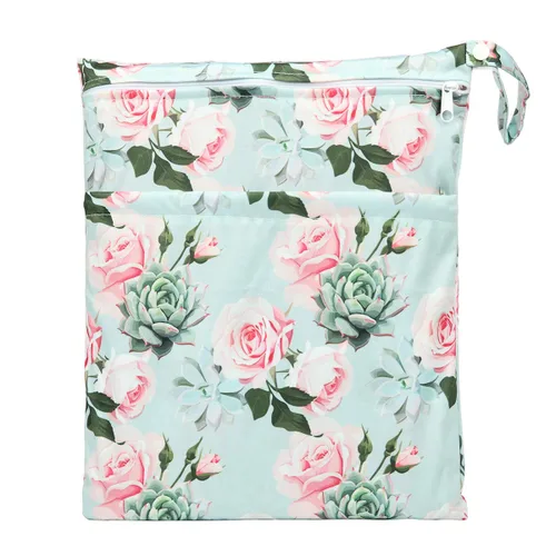 Vista 15 de Wet Bag - Bolsa de pañales de tela para bebé, reutilizable, lavable, con dos bolsillos con cremallera (mapache animal)
