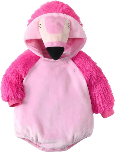 Vista 11 de Mameluco con capucha para bebé recién nacido, disfraz de Halloween, diseño de flamenco, disfraz de cosplay Rosa