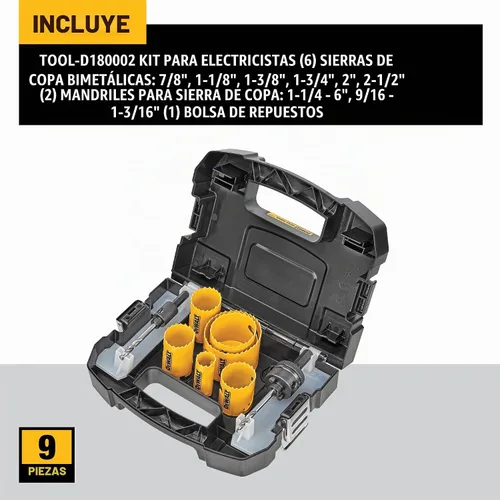 Vista 4 de Kit de sierras perforadoras bimetálicas DeWalt D180002 para electricistas.