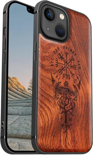Vista 12 de Carveit Funda magnética de madera para iPhone 13 [madera real dura y TPU suave], funda protectora híbrida de madera única y elegante a prueba
