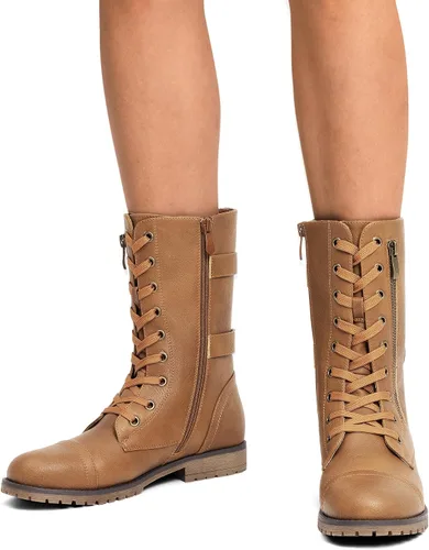Vista 7 de DREAM PAIRS Women's Combat Boots, Mid Calf Built-in Wallet Pocket Lace up Military Ankle Booties