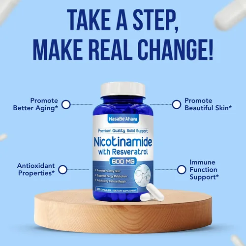 Vista 6 de Resveratrol con vitamina B3 Nicotinamida 500mg Precursor NAD+ y complejo de longevidad con forma de nicotinamida de vitamina B3 Niacina sin