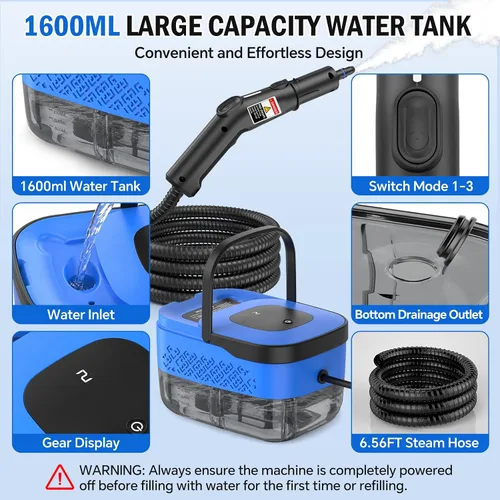 Vista 4 de Limpiador a vapor con mango de 3 niveles para limpiar el hogar y el Azul y negro