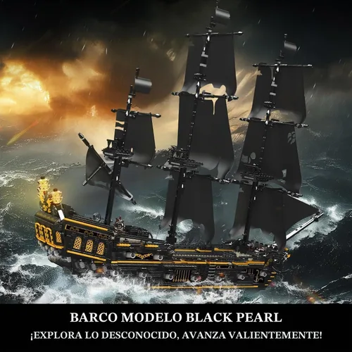 Vista 2 de Mould King 13199 Kit de Bloques de Construcción Modelo de Barco Pirata, MOC Juego de Construcción Modelo de Velero Perla Negra Grande