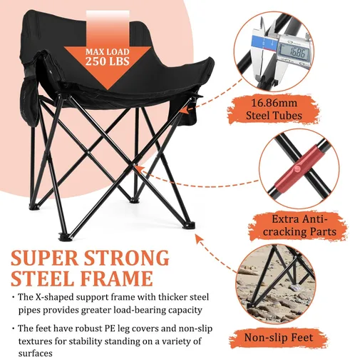 Vista 4 de Joyfair Silla de campamento al aire libre para adultos, sillas plegables grandes y portátiles con bolsa de transporte para patio, playa, pesca