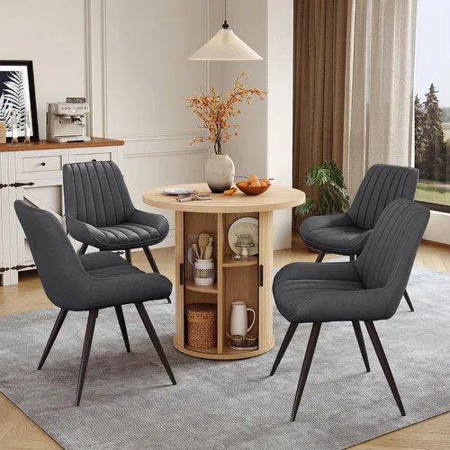 Vista 182 de Miereirl Moderno juego de comedor de 5 piezas para mesa redonda de madera de 4,31.5 pulgadas con estante de almacenamiento semiabierto y puerta