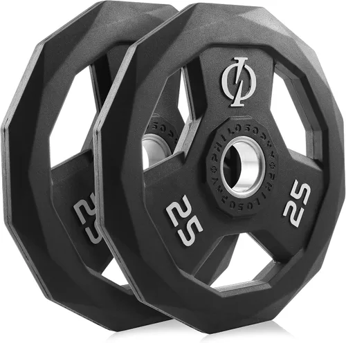 Vista 2 de Philosophy Gym Juego de 2 discos de peso con agarre olímpico recubierto de goma, placas olímpicas de 2 pulgadas, color negro