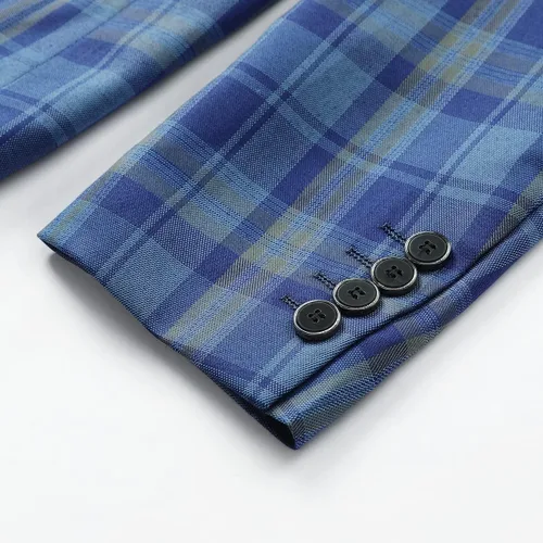 Vista 7 de YFFUSHI Chaqueta de 1 botón para hombre, a cuadros, ajuste entallado, informal, a medida