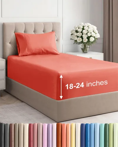 Vista 175 de Sábanas individuales de bolsillo extra profundo, sábanas transpirables y refrescantes de 3 piezas, juego de sábanas de lujo para hotel, suaves, sin