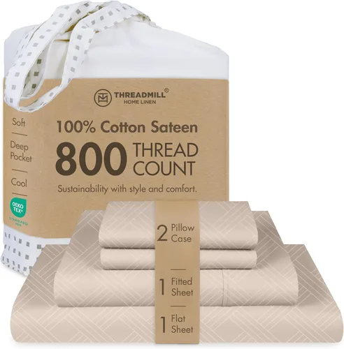 Vista 41 de Threadmill Sábanas para Cama Individual – 800 Número de Hilos Jacquard Celine Gris Oscuro, 100% Algodón Natural Juego de Cama de 3 Piezas a Rayas