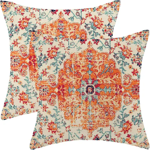 Vista 24 de Fundas de almohada Gohdiwh boho 16 x 16, juego de 2, fundas de almohada decorativas de diseño étnico, fundas de almohada de lino azul