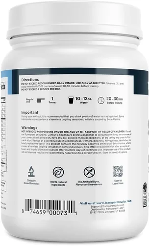 Vista 8 de Transparent Labs Pre-entreno Sin Estimulantes – Polvo de Pre-entreno Sin Cafeína y Sin Estimulantes para Hombres y Mujeres con Polvo de Beta