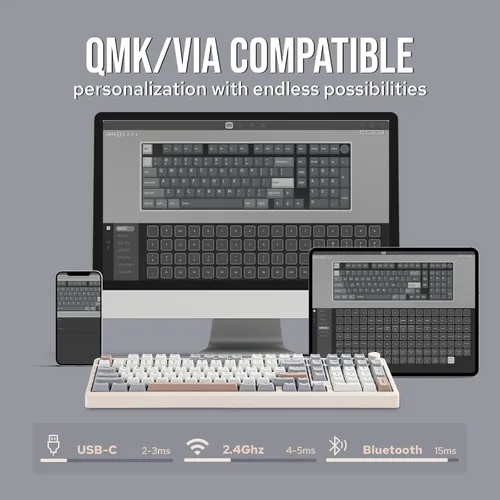 Vista 4 de EPOMAKER Galaxy100 QMKVIA - Teclado inalámbrico para juegos, carcasa de aluminio, Bluetooth2.4GhzUSB-C, interruptores lineales intercambiables