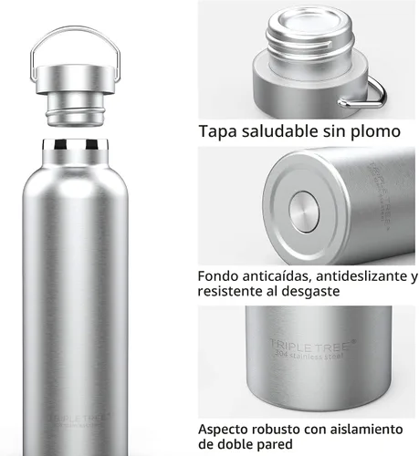 Vista 5 de Triple Tree - Botella de agua de acero inoxidable aislada al vacío de 34 onzas, doble pared, con tapa de boca ancha, mantiene la bebida caliente