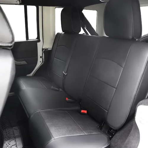 Vista 3 de OASIS AUTO Fundas de asiento de cuero personalizadas para Wrangler JK 2007-2017 (2007-2010 Wrangler de 2 puertas, negro)