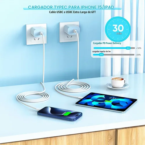 Vista 6 de 【Certificado MFi de Apple】 Cargador rápido USB C de 20 W para iPhone 17 16