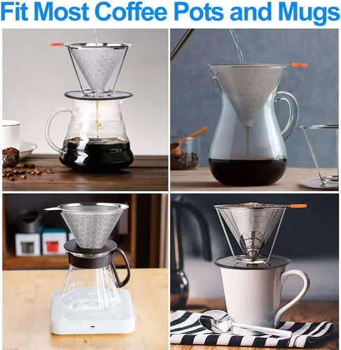 Vista 5 de Kit de cafetera con gotero de café, filtro de acero inoxidable reutilizable, jarra de vidrio de borosilicato resistente al calor de 20.3 fl oz