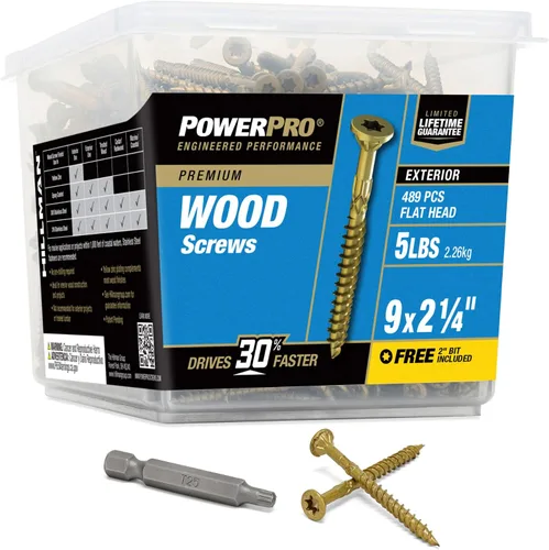 Vista 19 de Power Pro Tornillos de madera para exteriores de alta calidad, tornillos de cubierta multiusos #8 x 1-1/2 pulgadas para proyectos al aire libre
