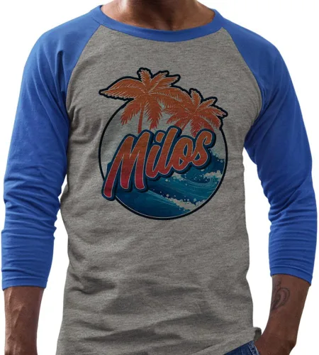 Vista 2 de TeesAndTankYou Tropical Milos Three-Quarter Raglan Sleeve Baseball Shirt Unisex