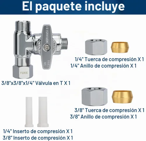 Vista 8 de Válvula Add-A-Tee de parada angular de latón, válvula de T de compresión de 3/8 x 3/8 x 1/4, Adaptador de agua de alimentación para refrigeradores