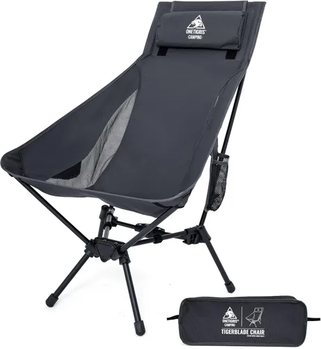 Vista 10 de ONETIGRIS Silla de Camping de Respaldo Alto Tigerblade con Diseño de Almohada, Silla Plegable Cómoda con Asiento Ampliado